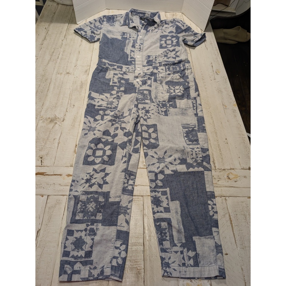 Vans Morro Coverall Cotton Blue Patchwork Short Sleeve Jumpsuit Medium
